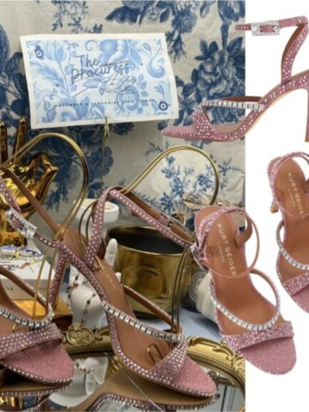 🆕 KURT GEIGER LONDON 🧿 NWOB Crystal Embellished Strap Sandal, Pink - Sz 7.5
